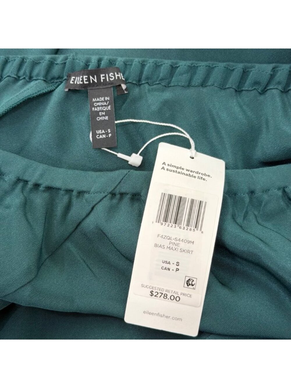 Eileen Fisher Pine Green Bias Maxi Skirt Womens Size S NWT 100% Silk Sustainable - Picture 5 of 10